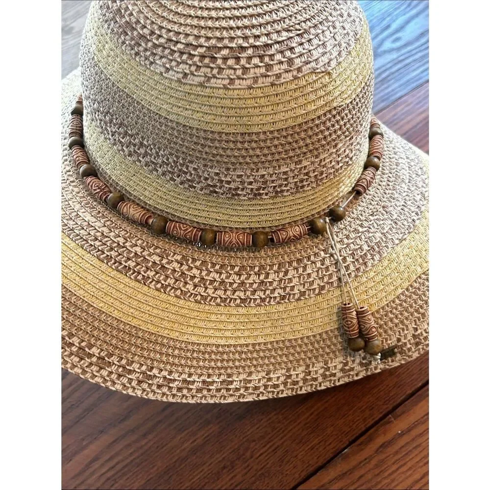 🏝️ Wide Brim Straw Sun Hat 👒 Tiki Beads Packable!